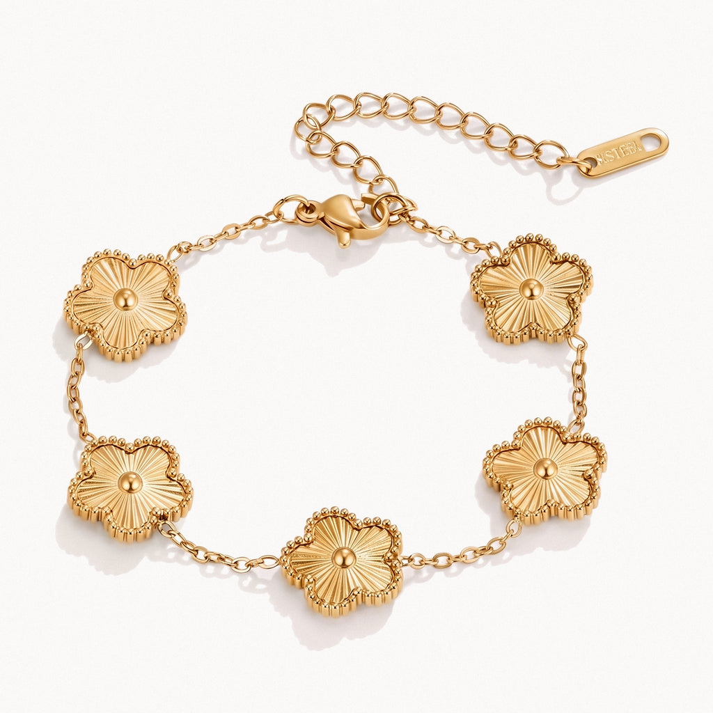 Textured Clover Bracelet - Gold - Bracelets - Yiyae
